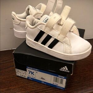 Adidas Kids' White and Black Grand Court Sneakers - Velcro